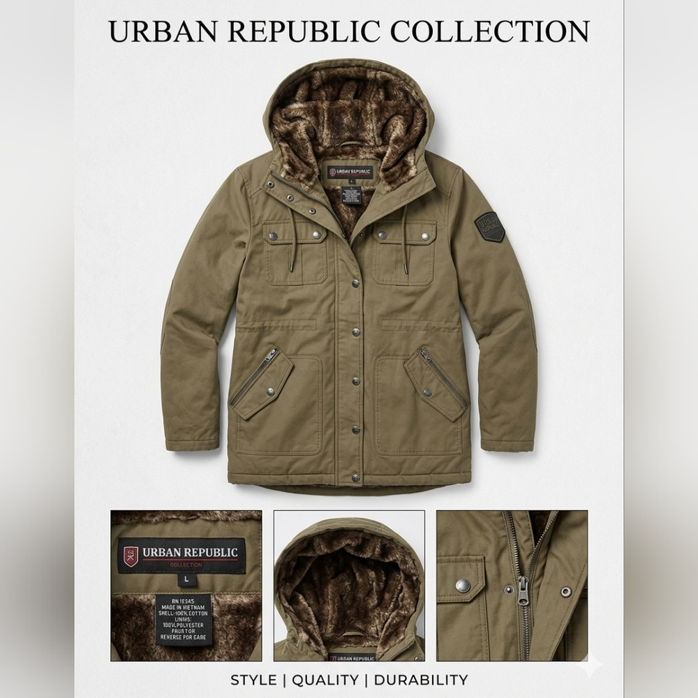 Urban Republic Olive Jacket with Faux Fur Trim
